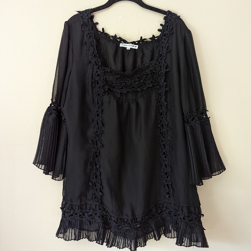 Passion concept women's elegant black shirt size XL